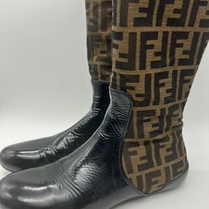 Fendi Black and Brown Monogram Boots